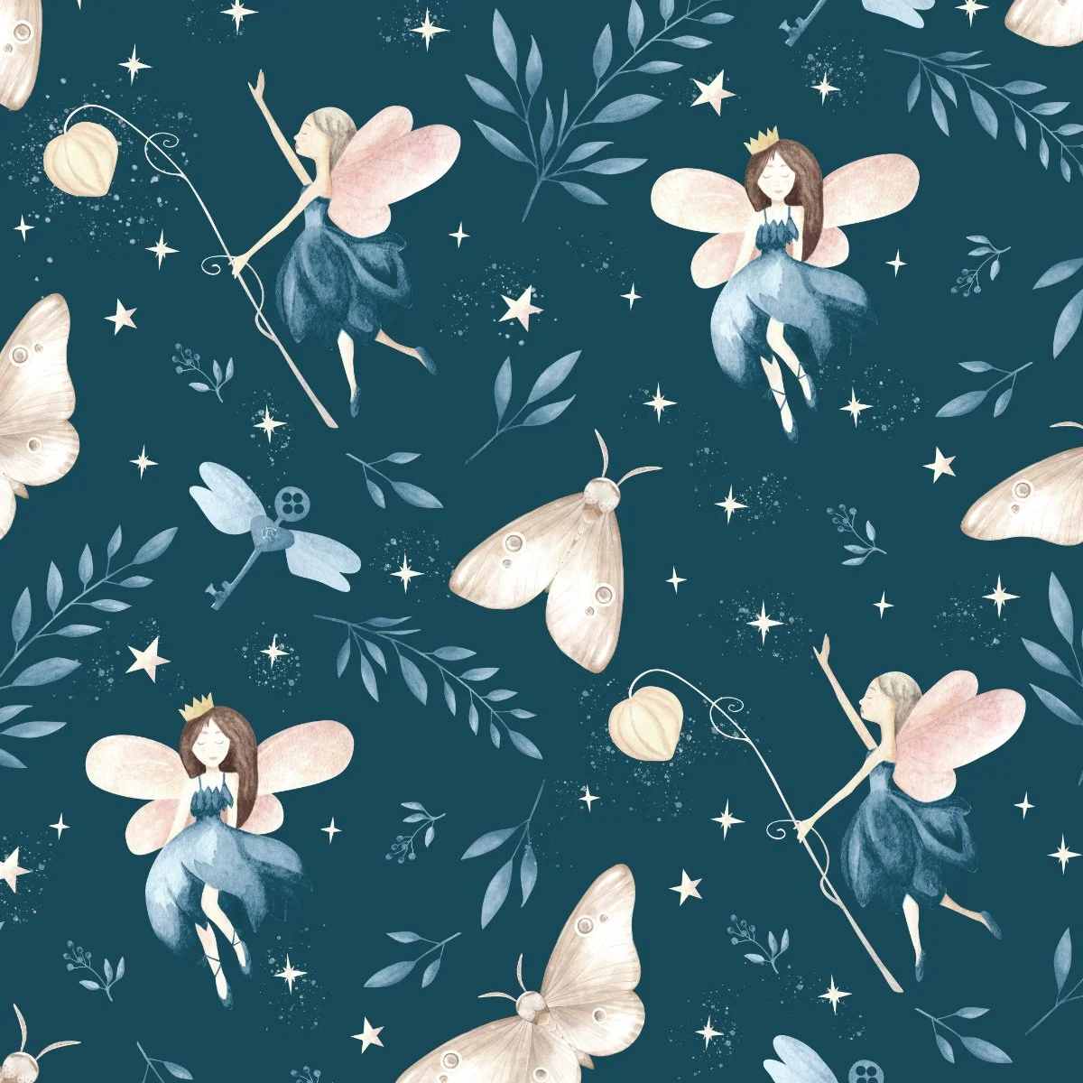 Midnight Fairytale watercolor pattern of a quiet, magical night scene