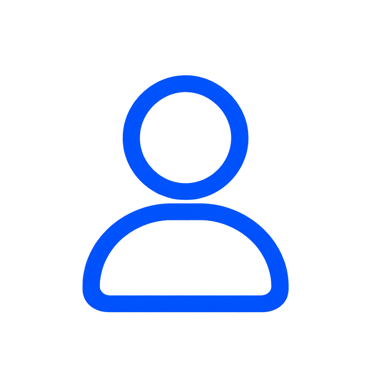 Computerized avatar icon with a blue outline of a person on a black background.