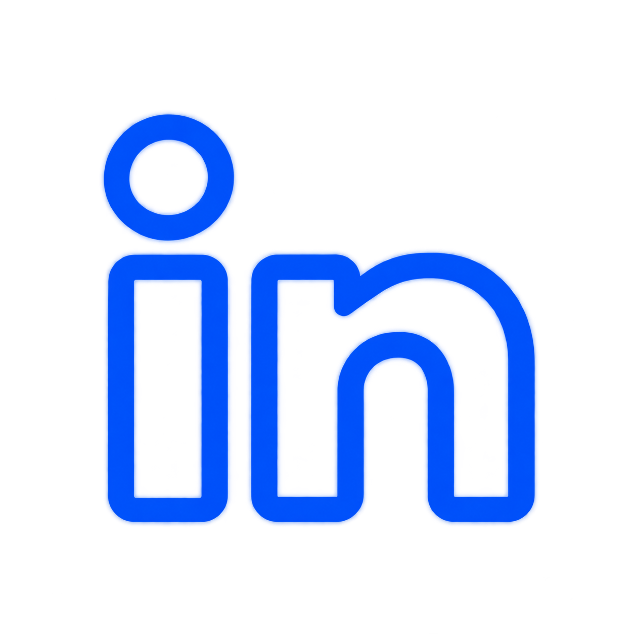 Blue neon LinkedIn logo with a person icon