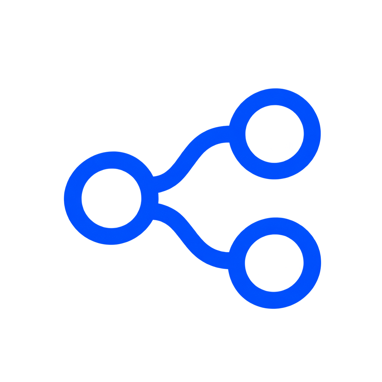 Blue graphic of a network or connection with three interconnected circles and an abstract world map inside the top right circle.
