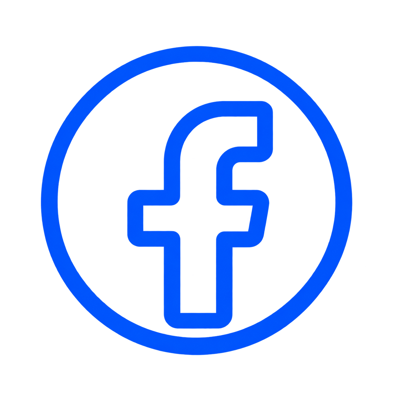 Blue Facebook logo with a circular outline and stylized letter F inside.