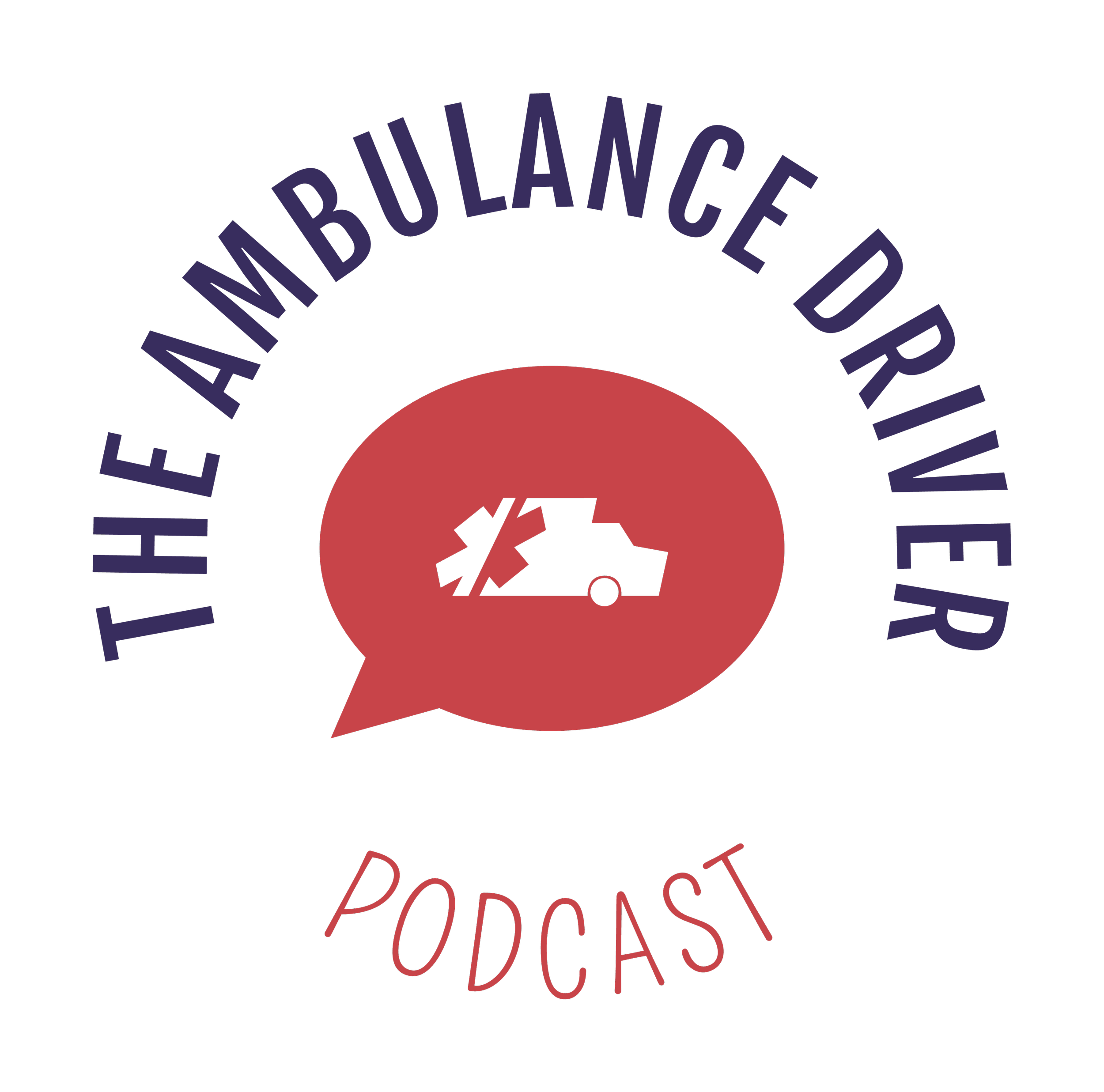 A circular logo with a red background featuring a black wolf head silhouette. The text around the circle reads 'THE EMBLAZONED THEATER' in purple, and there are additional words below in red that say 'PODCAST'.