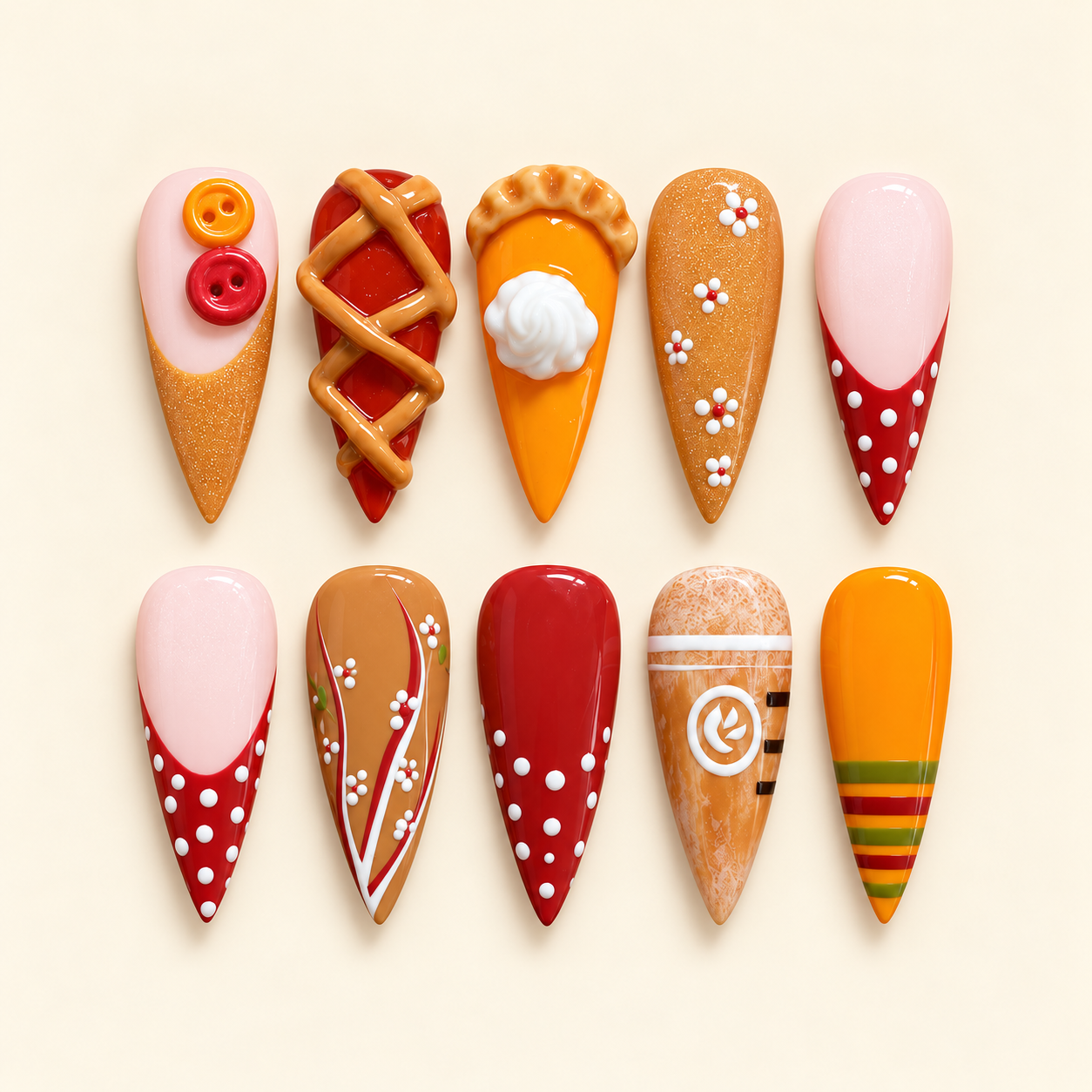 Pumpkin pie manicure with handmade button charms-3.png