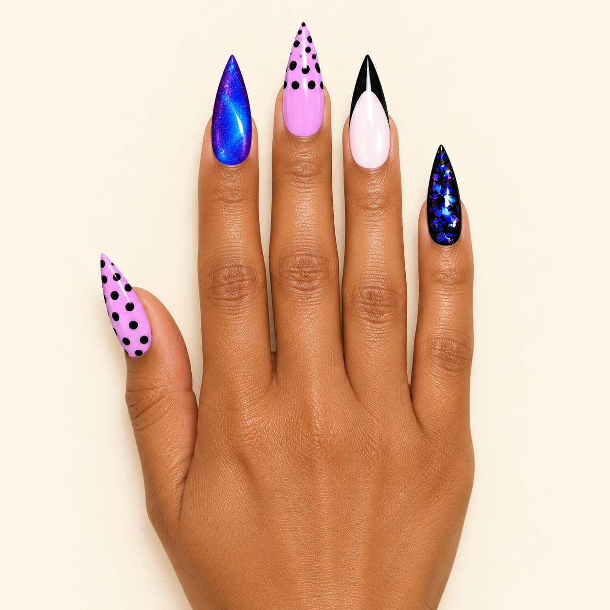 Five-design stiletto manicure showcase.png