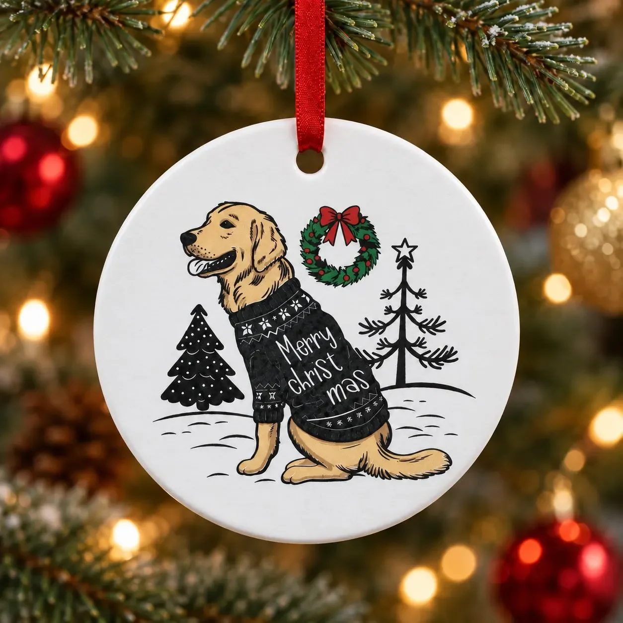 Golden Retriever Dog Ceramic Christmas Ornament