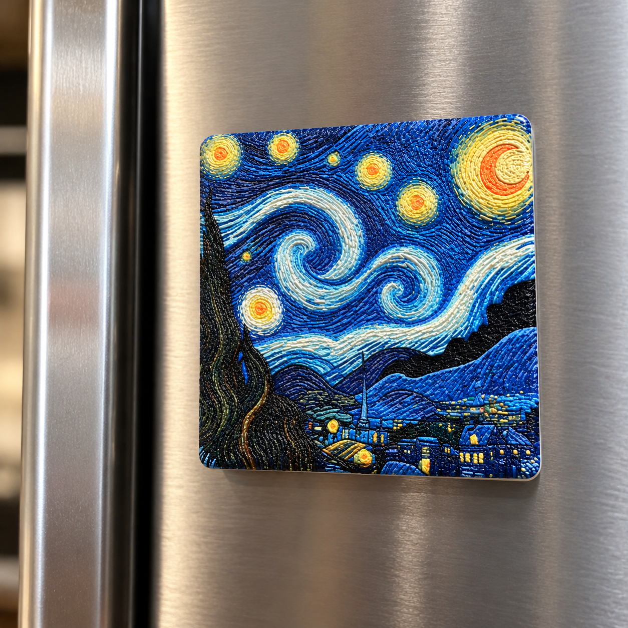 Starry Night 3D Raised Texture Mini Ceramic Art Magnet