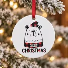 Rustic Bear Wearing Buffalo Plaid Ceramic Christmas Ornament