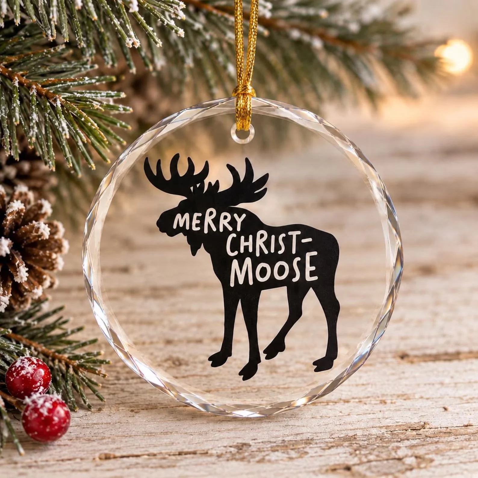 Moose Lover Rustic Glass Crystal Christmas Ornament