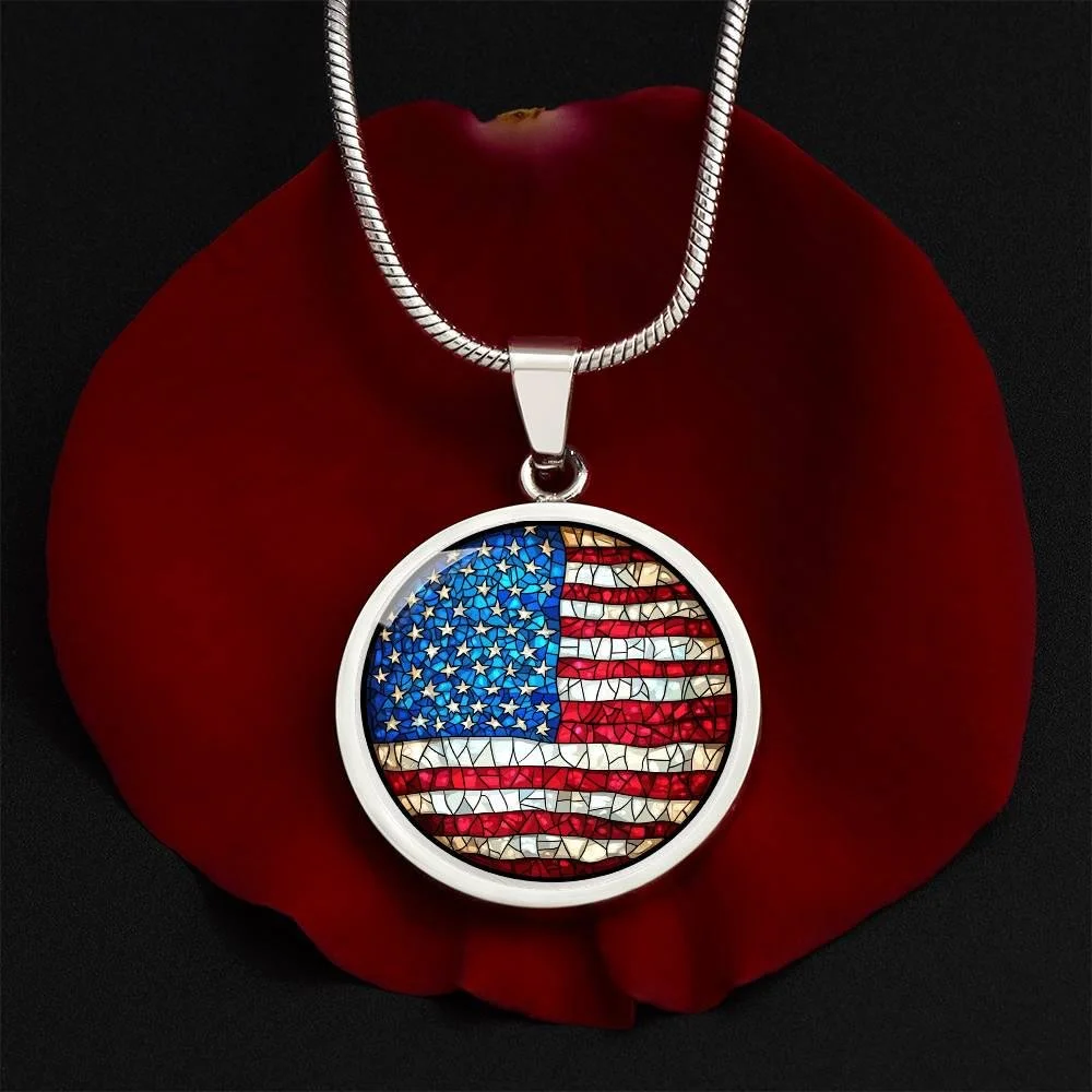 American Flag Pendant Necklace| Patriot Gift For Her | Stained Glass Effect