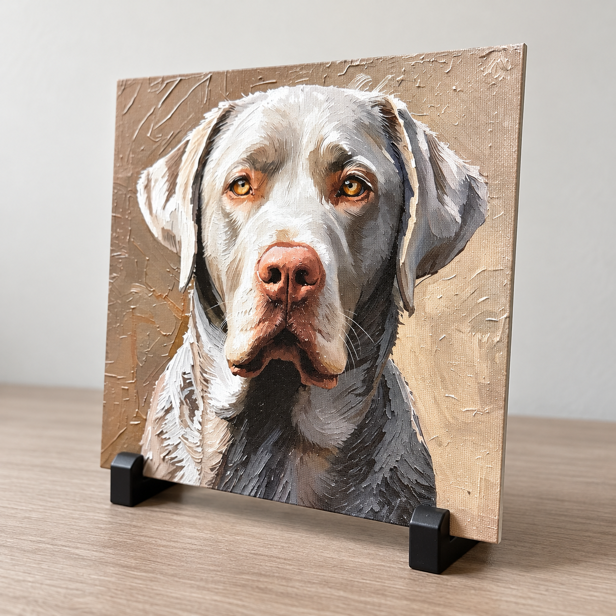 Silver Labrador On Flat Canvas Panel  8X8 Wall Art- Impasto Painterly Style