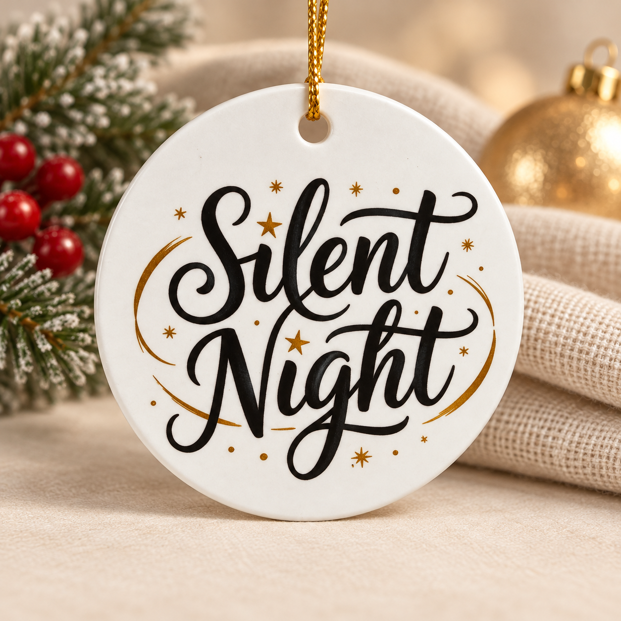 Religious Silent Night Ceramic Christmas Ornament