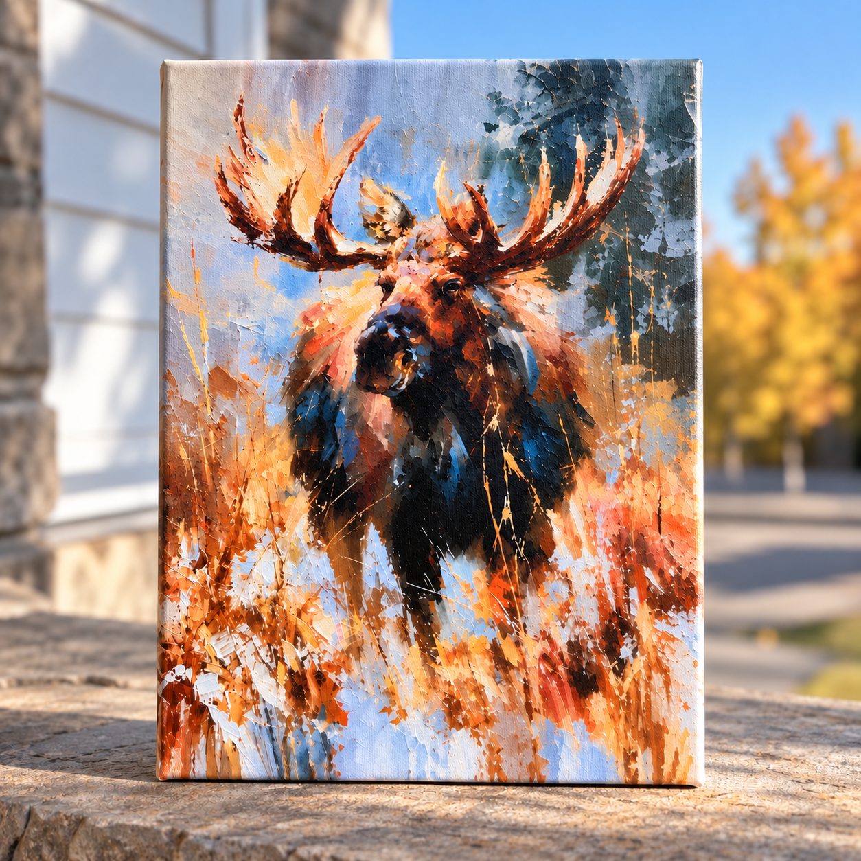 Minnesota Moose Impasto Impressionist Style 11X14 Canvas Wall Art