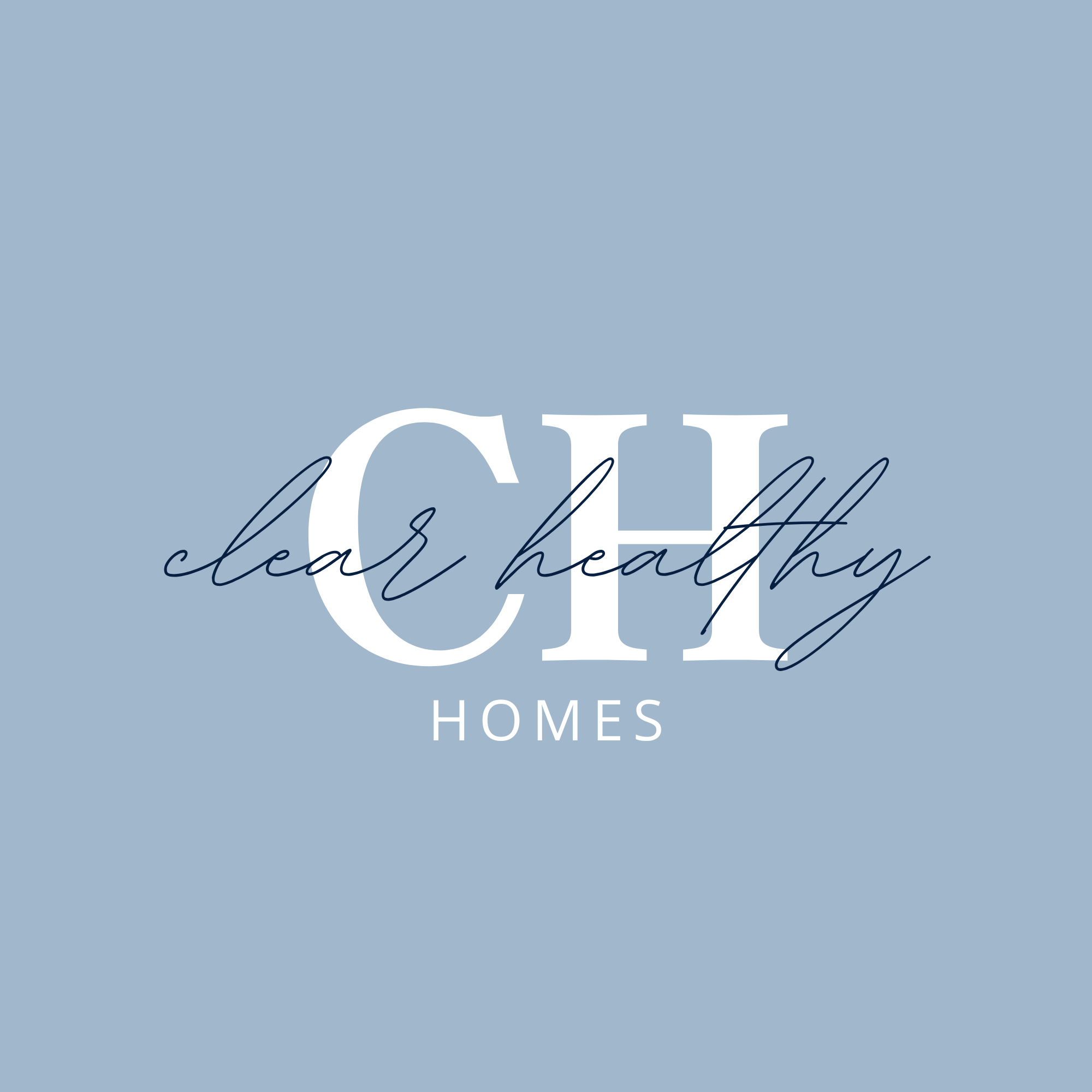 Decorative image with blue background and the phrase 'Our Deals & Custom Homes' in white and cursive navy text.