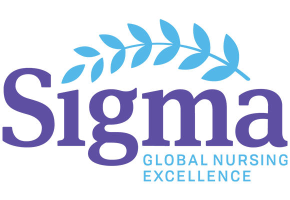 Sigma Global Nursing Excellence logo with purple text and blue leafy branch
