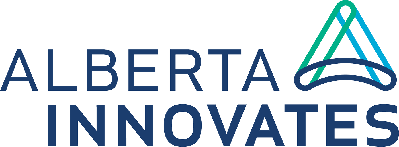 Alberta Innovates logo with navy text and teal and blue abstract emblem