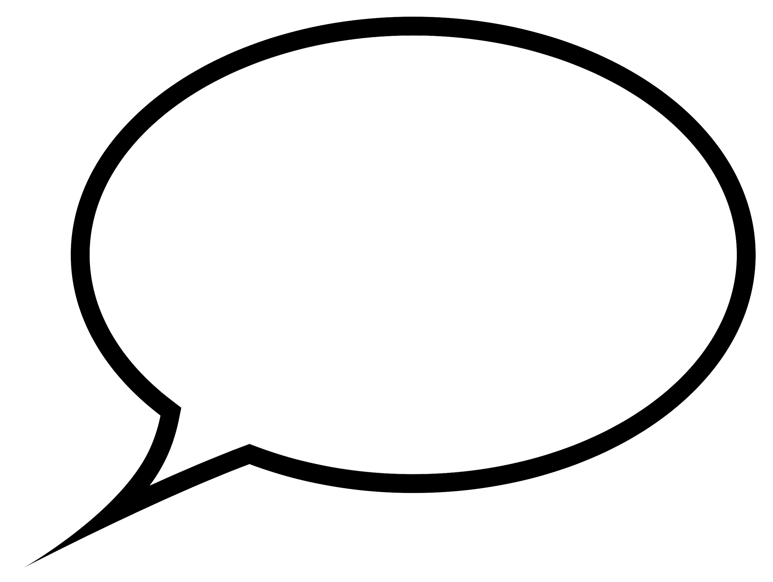 Large blank white speech bubble with a black outline on a transparent background