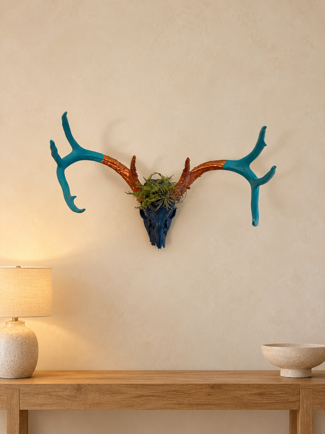 Large Hand-Painted Nine-Point Buck Skull with Antlers