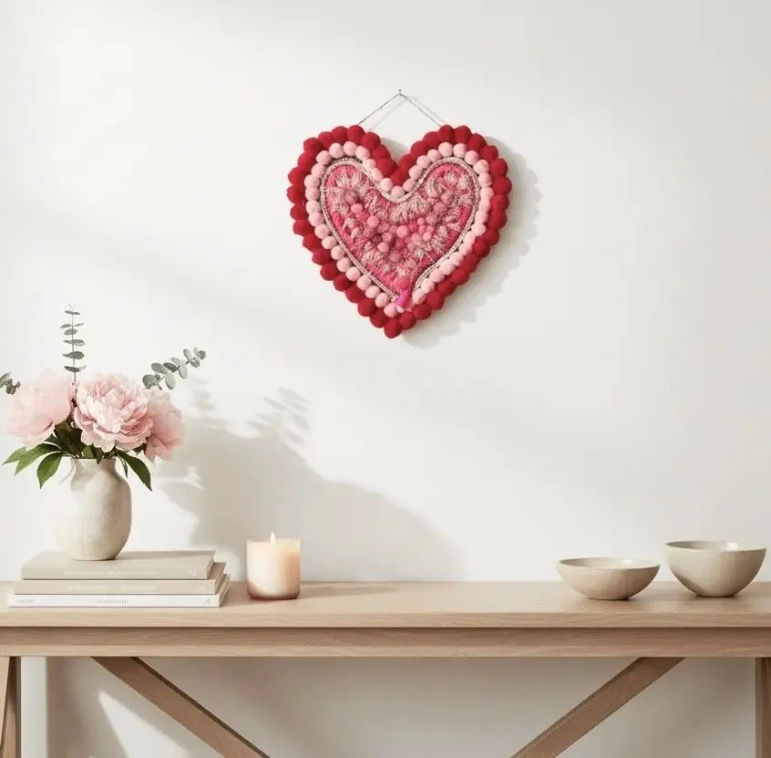 Joyful Heart Wall Art with Pom-Poms and Sequins