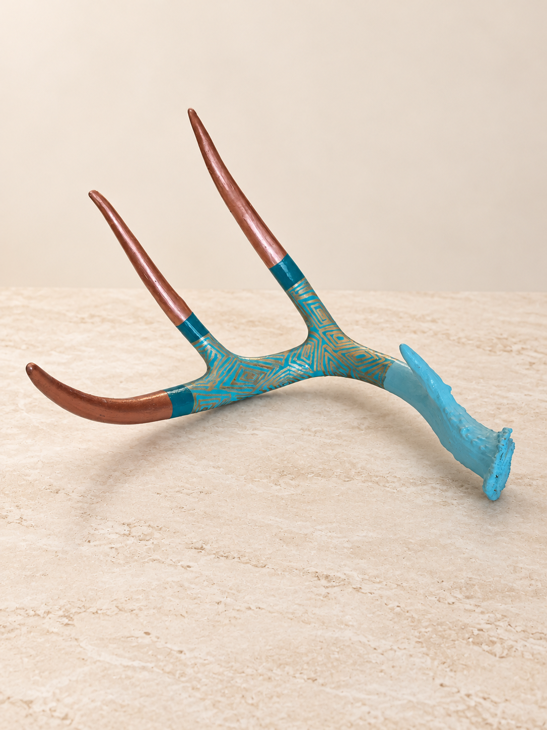 Turquoise & Copper Geometric Hand-Painted Shed Antler
