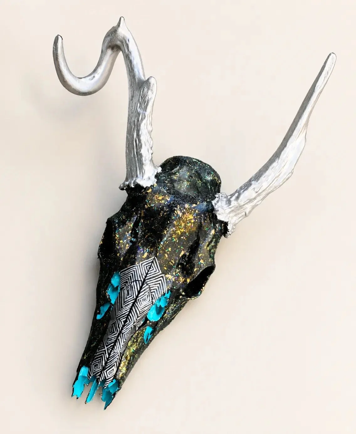 Turquoise, Silver and Black Deer Skull Art