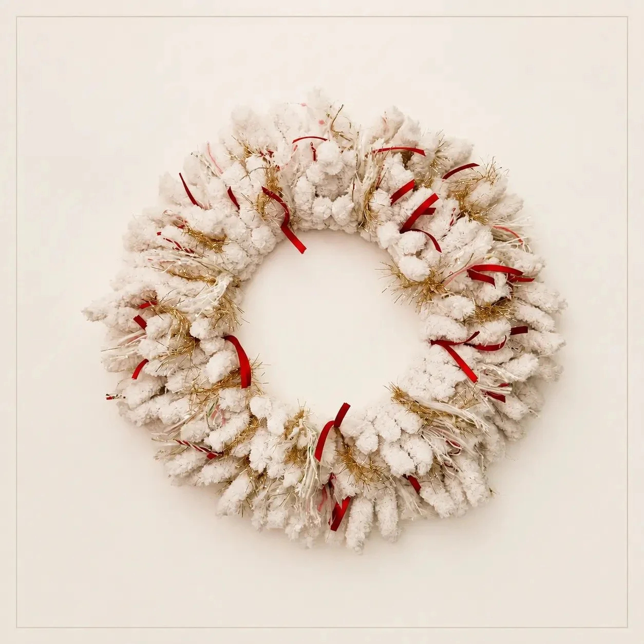 White, Red & Gold Textured Holiday Wreath