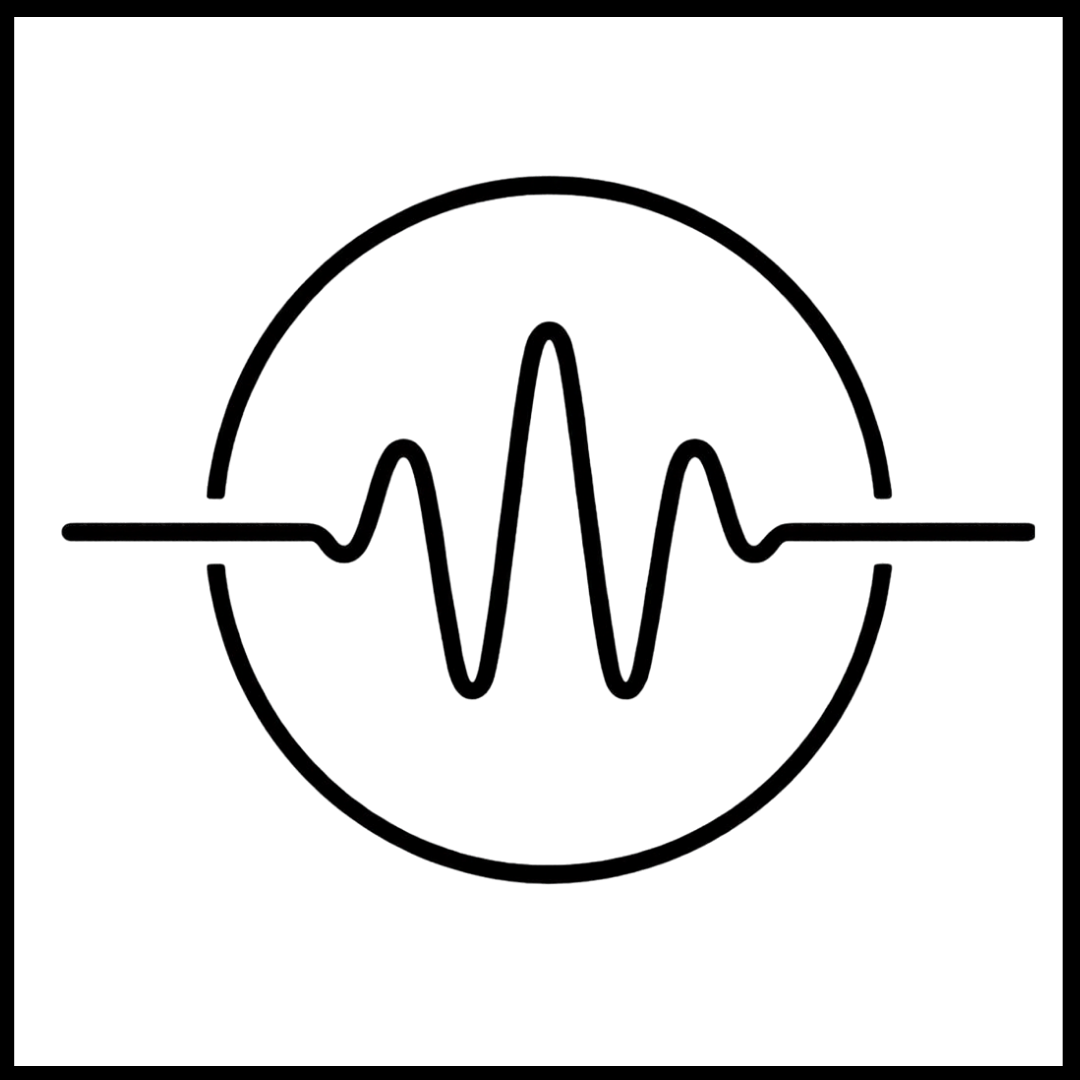 Geometric drawing of an outline square with sections divided by vertical, horizontal, and half circle lines.
