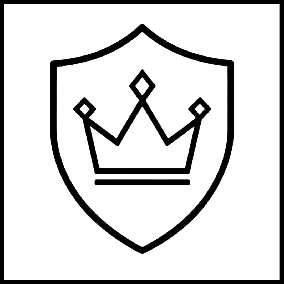 Minimalist crown shield icon, flat minimalist line art, vector illustration, single color on transparent background, simple geometric shapes, clean stroke weight, modern design --no shadows, 3d, realistic