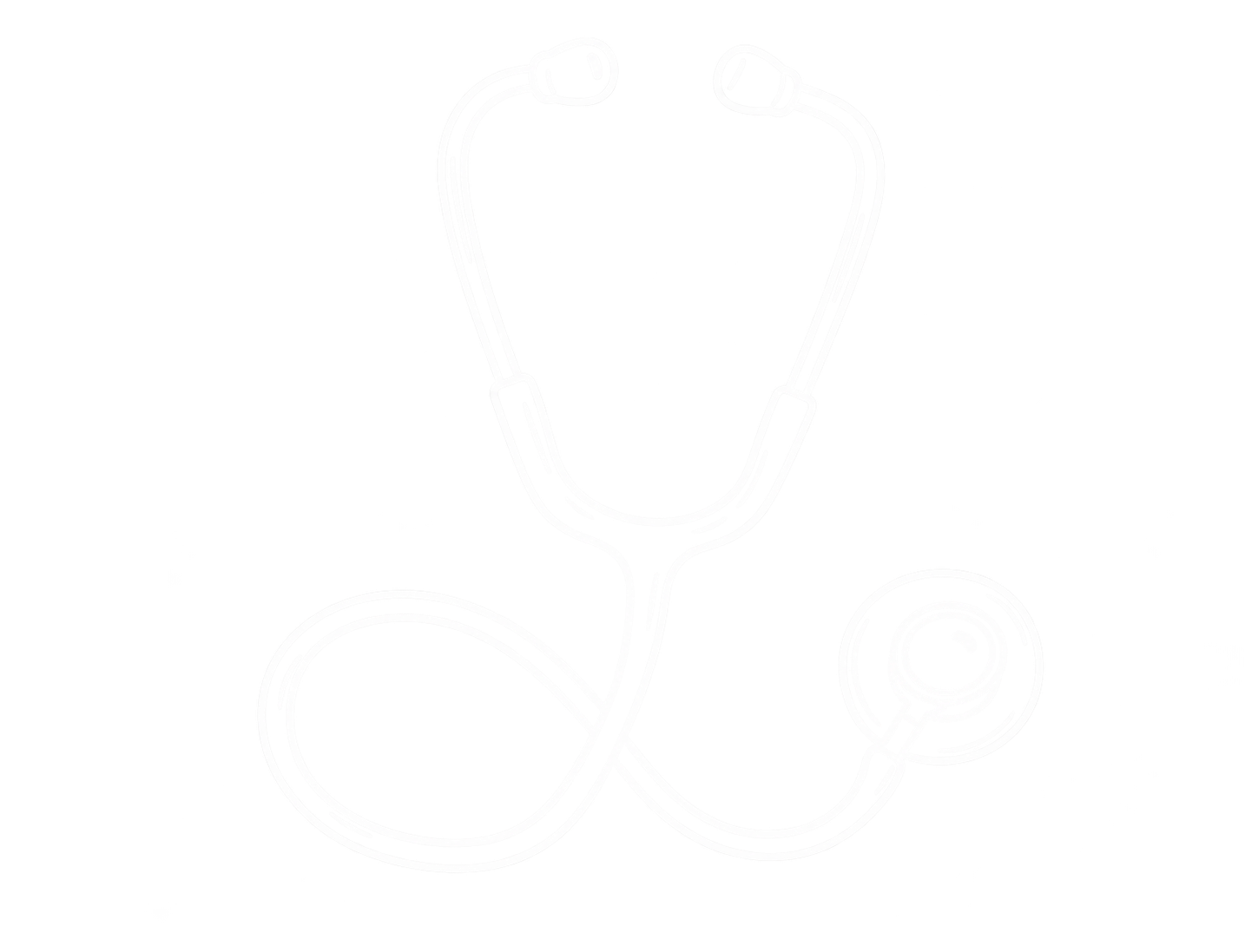 Silhouette of a stethoscope with a circular chest piece and earpieces, forming the outline of a heart.