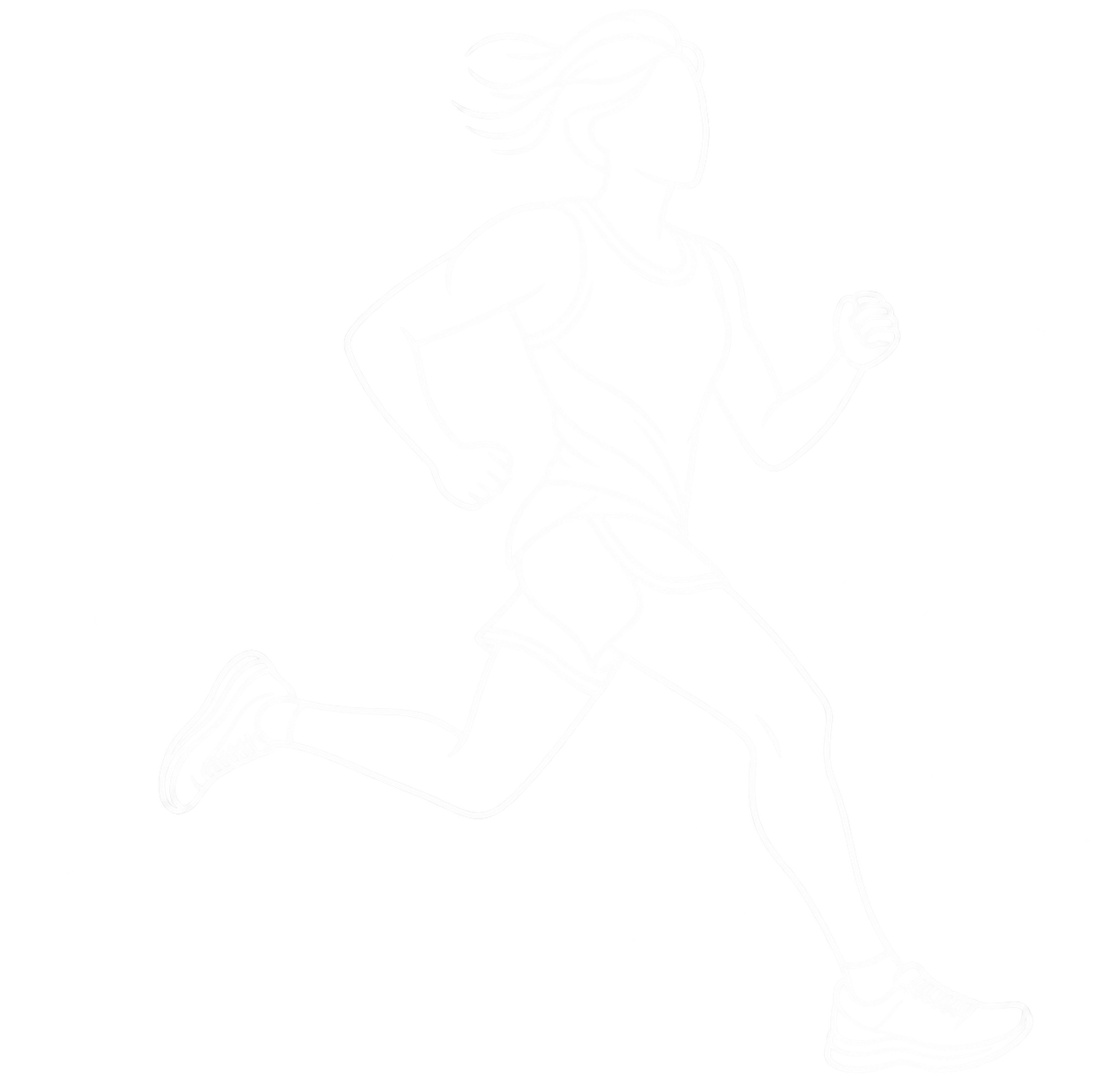 Outline of a woman running, wearing athletic clothing and sneakers.