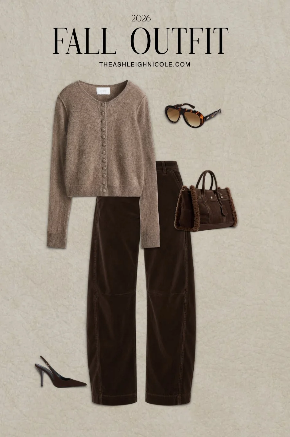 Casual fall brown outfit with corduroy pants.