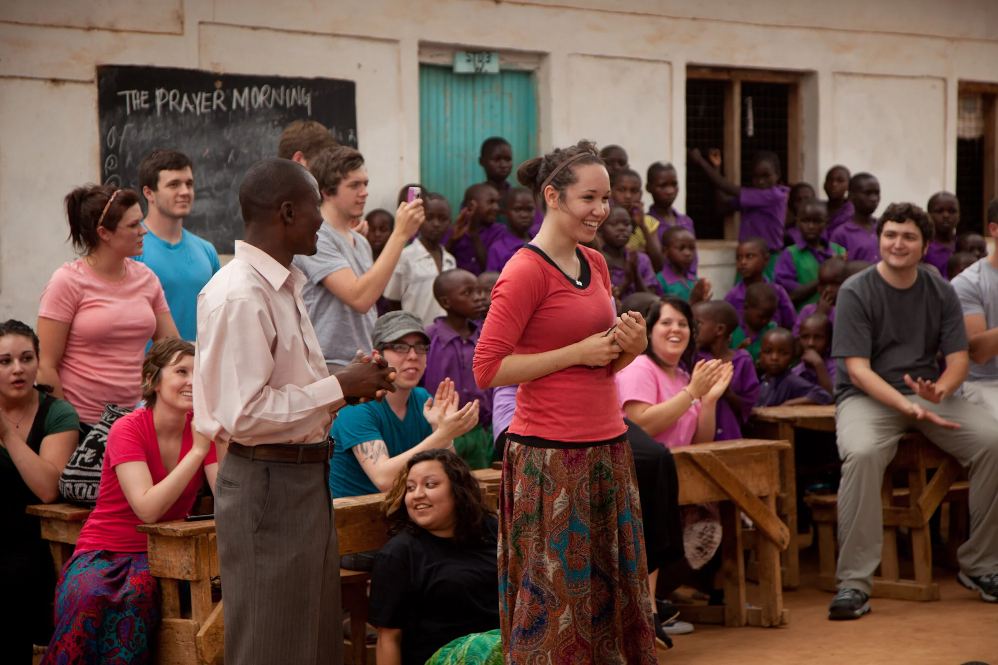 An evangelistic outreach at a local school in Africa hosted by Biblical Life Ministries.