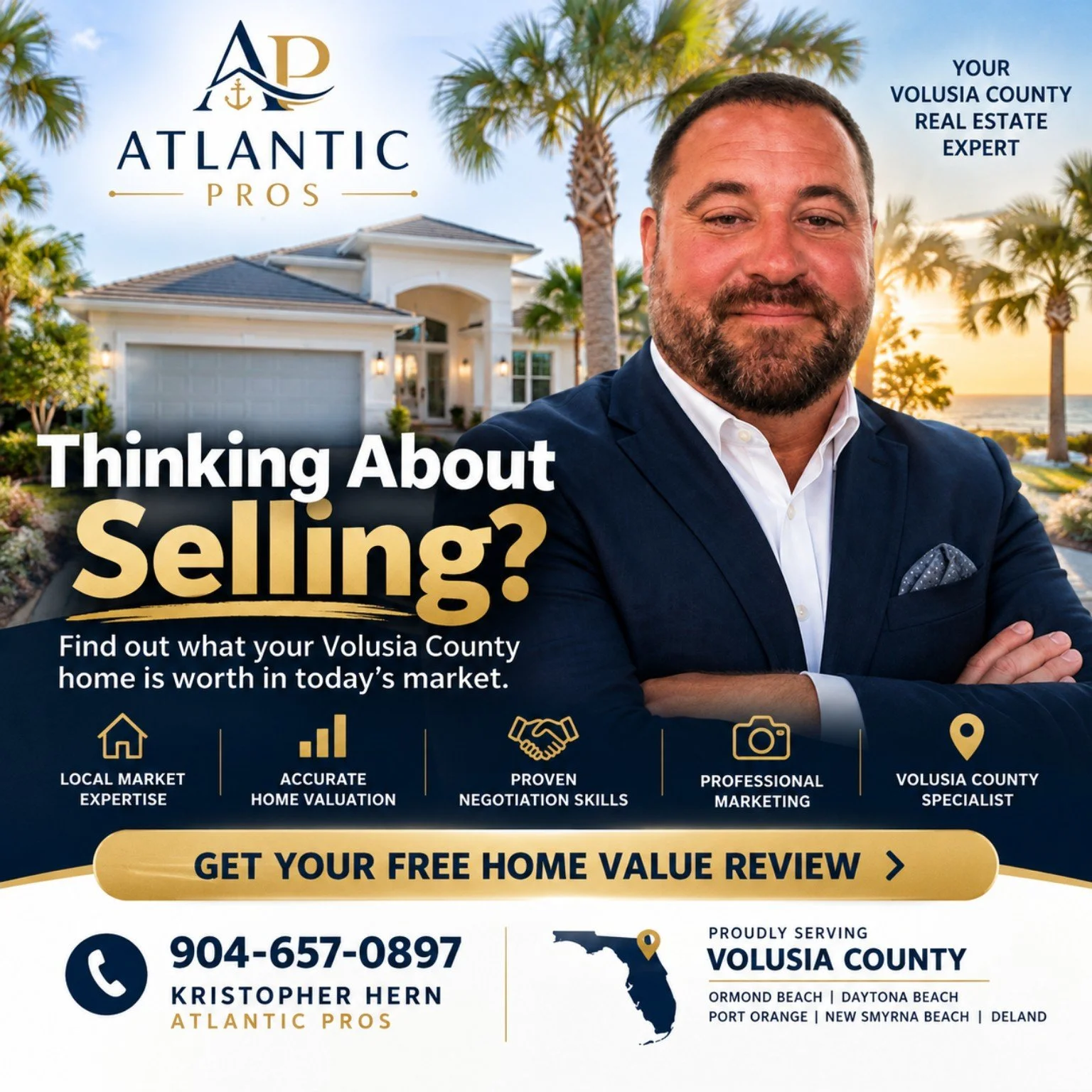 Thinking about selling? Get a free Volusia County home value review from Kristopher Hern with Atlantic Pros. Call 904-657-0897.