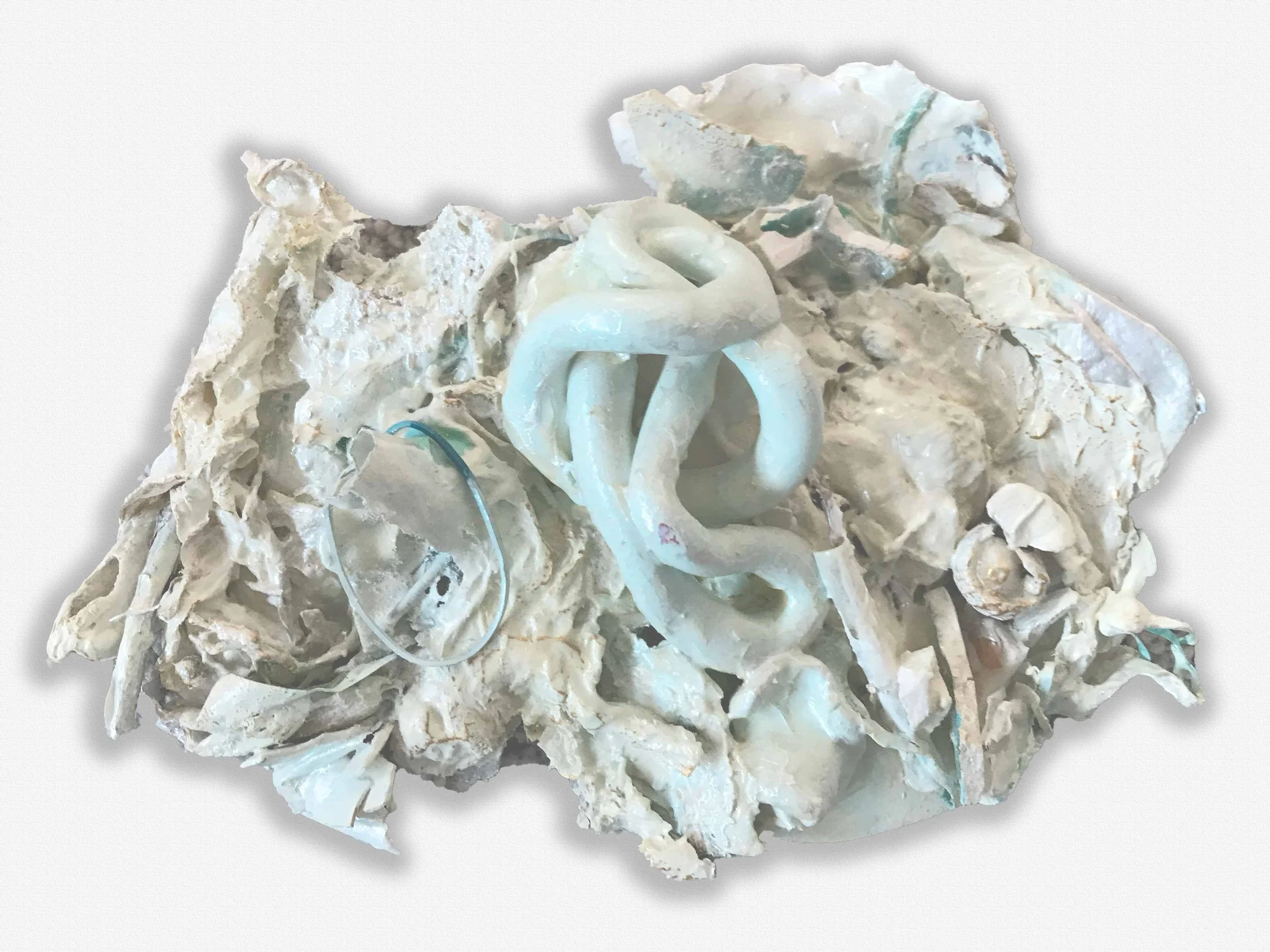 81/2"x6/1/4" plaster, paint glue, rubber band, organic material $145.