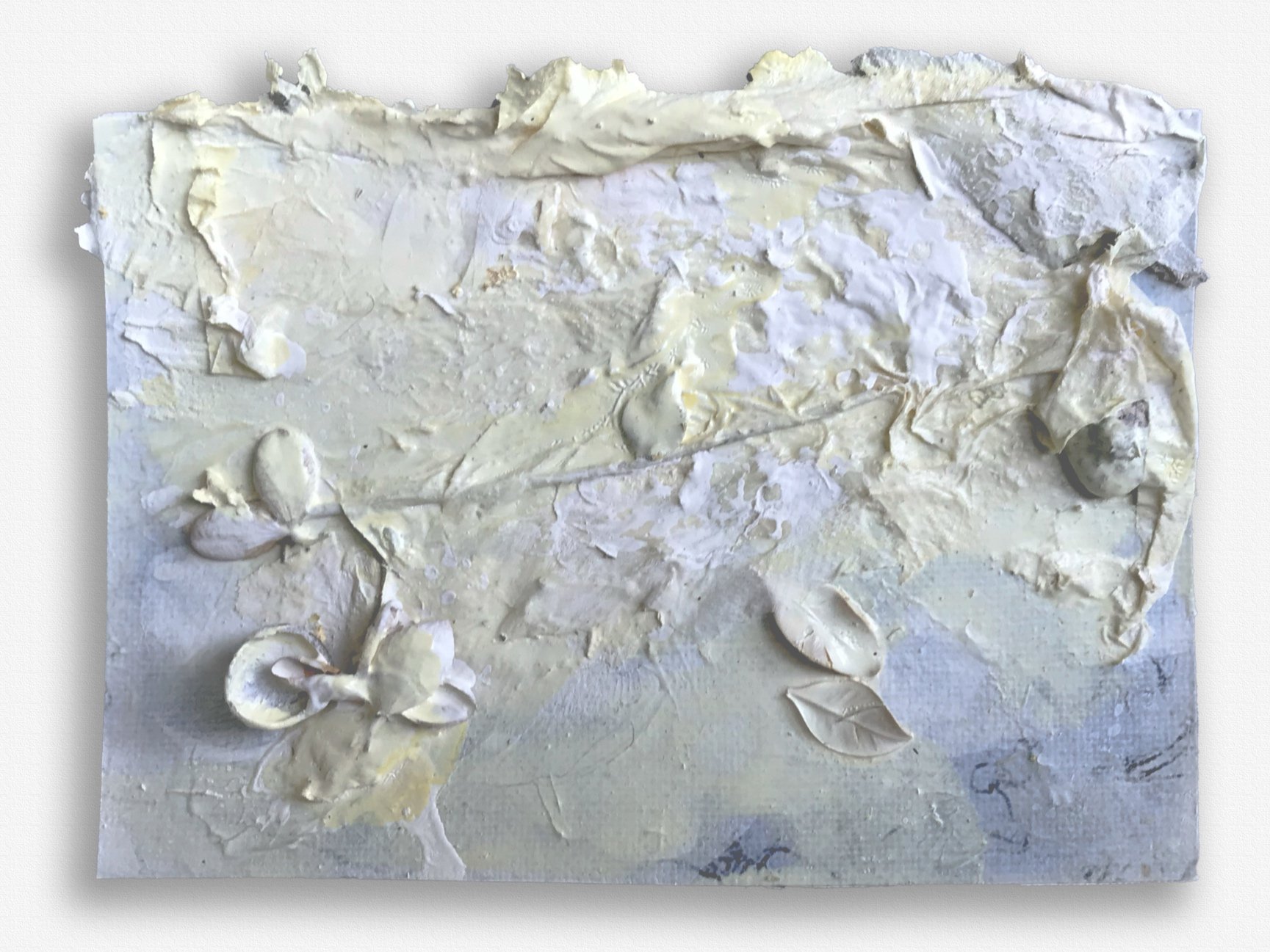 51/4"x33/4" cardboard, paper, paint, glue, organic material $100.