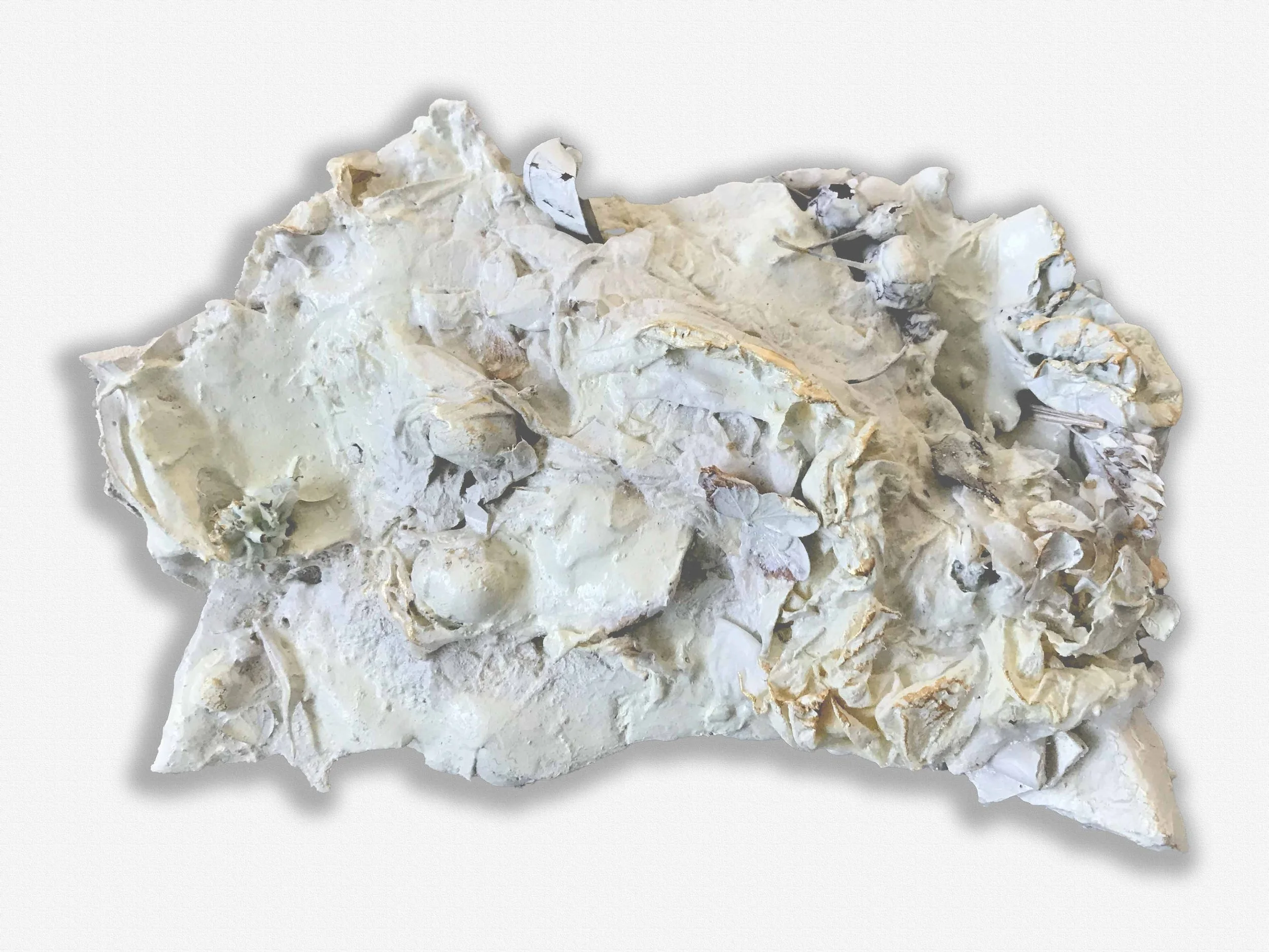 8"x5"x2"plaster, paint, glue foil, paper, organic material $120.