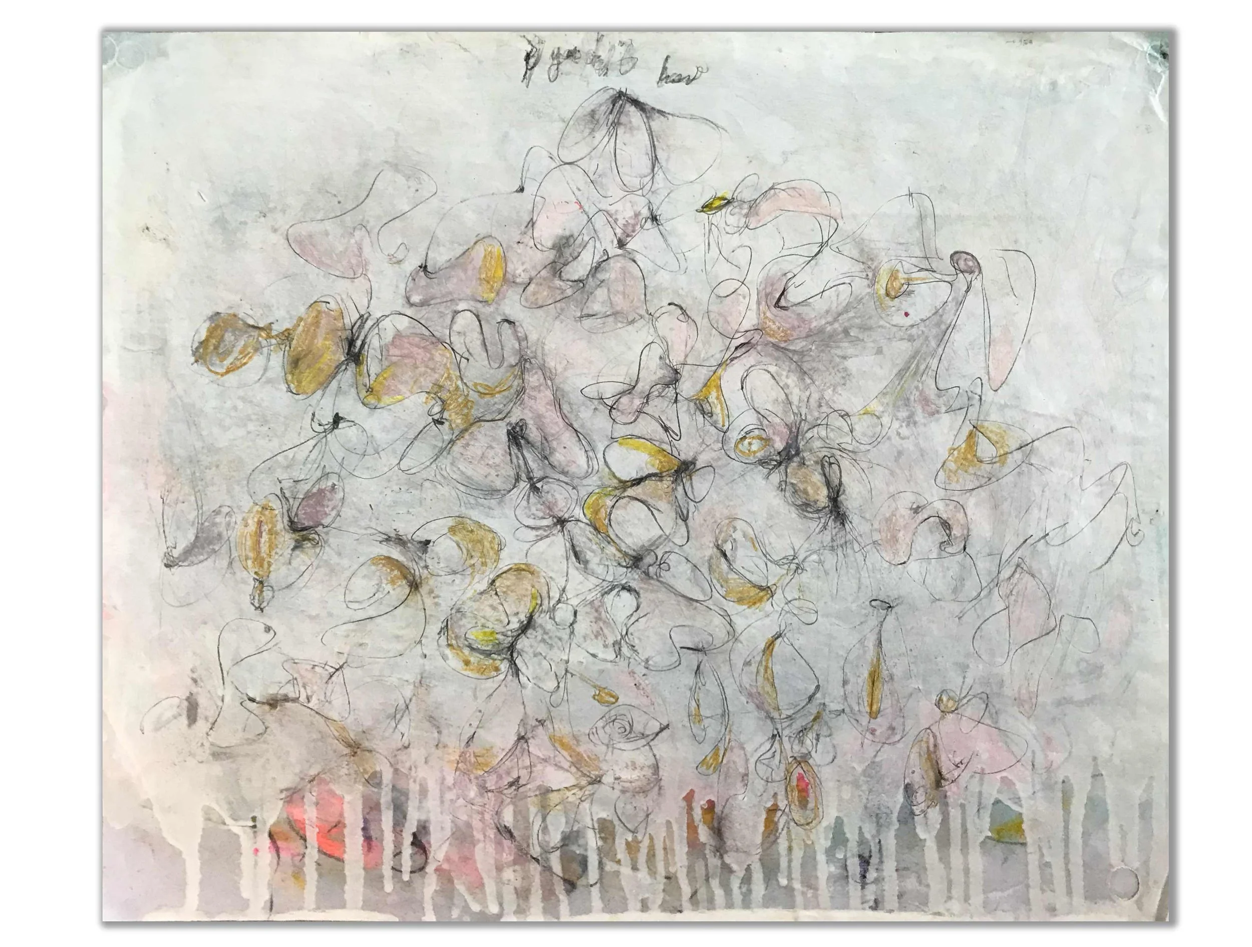 White Drip Paisley 2  14" x 17" oil, pastel,  pencil, crayon on paper $700.