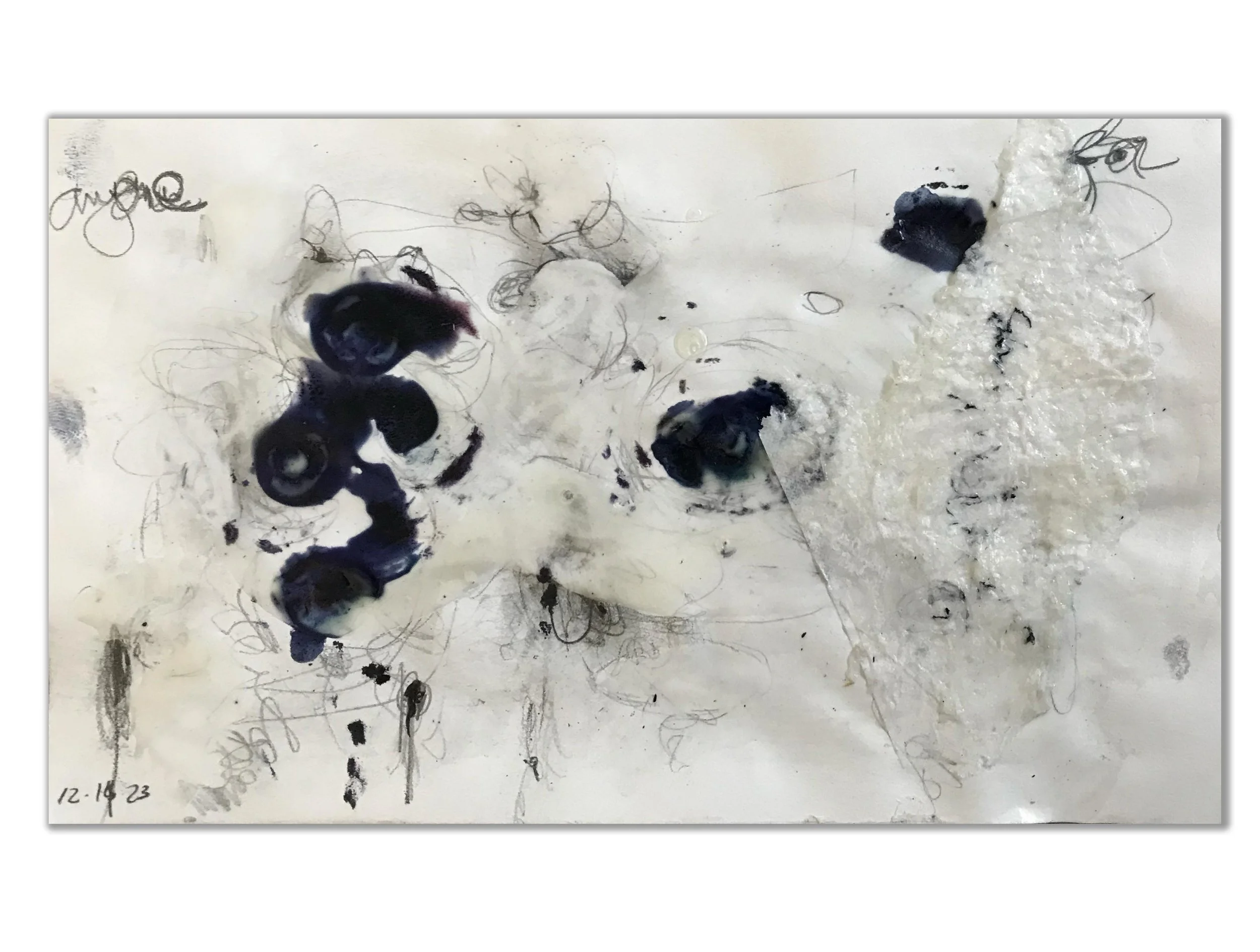White Dream 2, 81/2" 5"  paint, pencil, stain, gel  on paper $125.