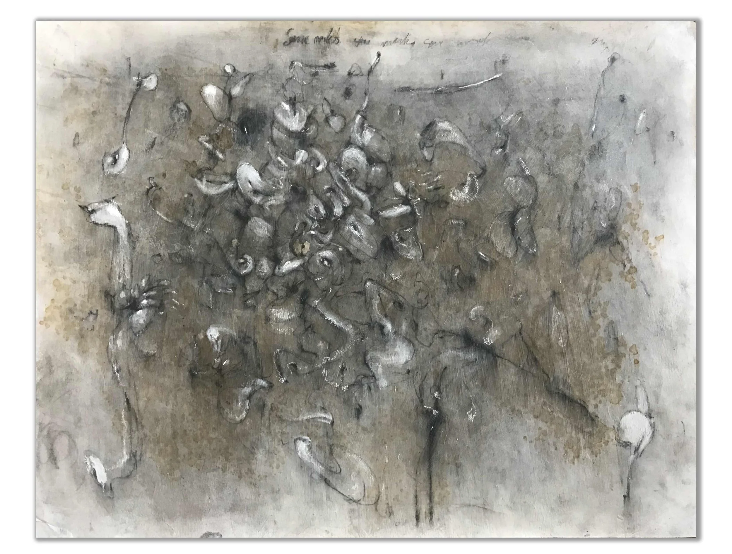 Grey Ghost 14" x 11" charcoal, strain, paint, pastel on paper $450.