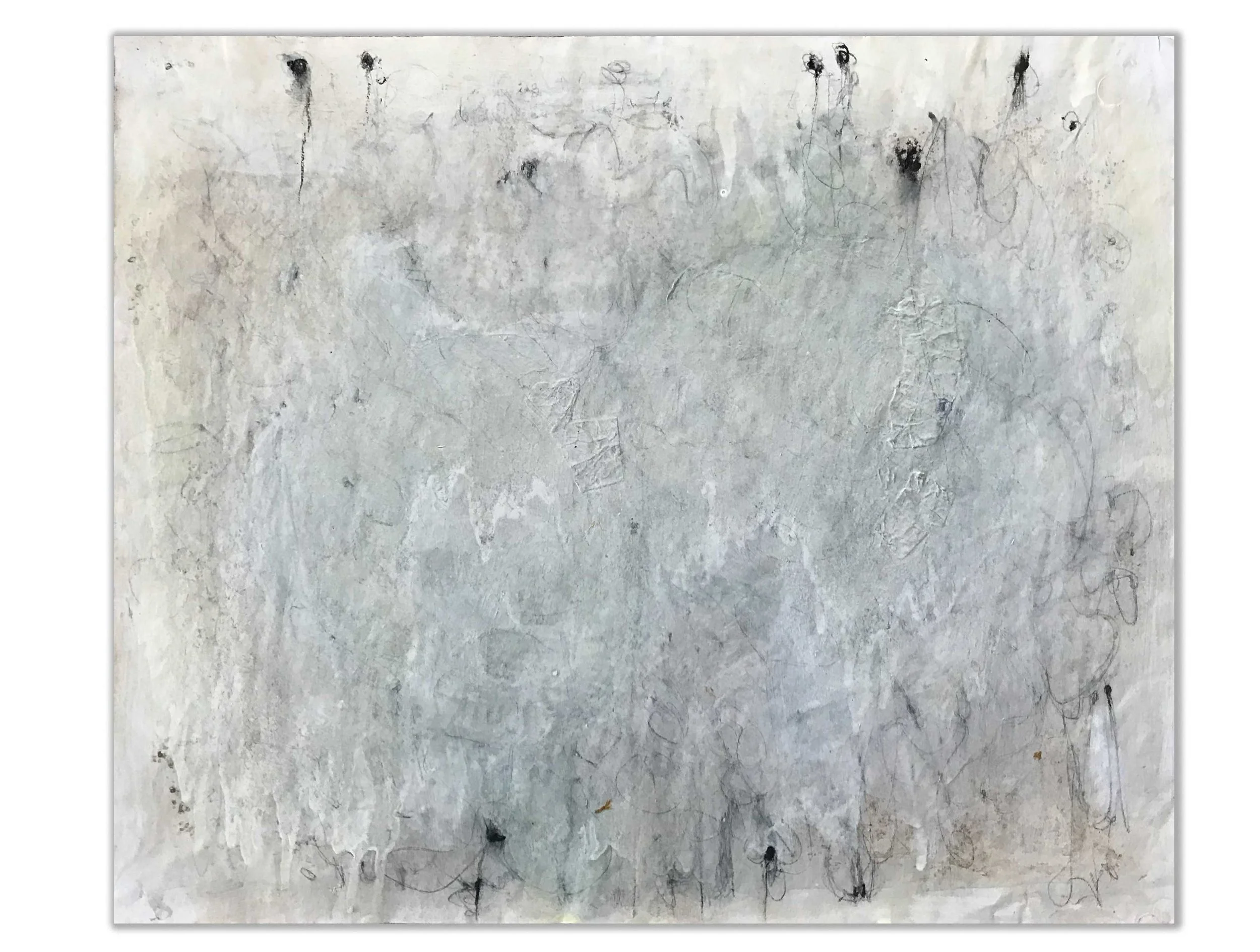 White Black Marks 1 14" x 17" oil paint, stain, pencil, crayon $700.