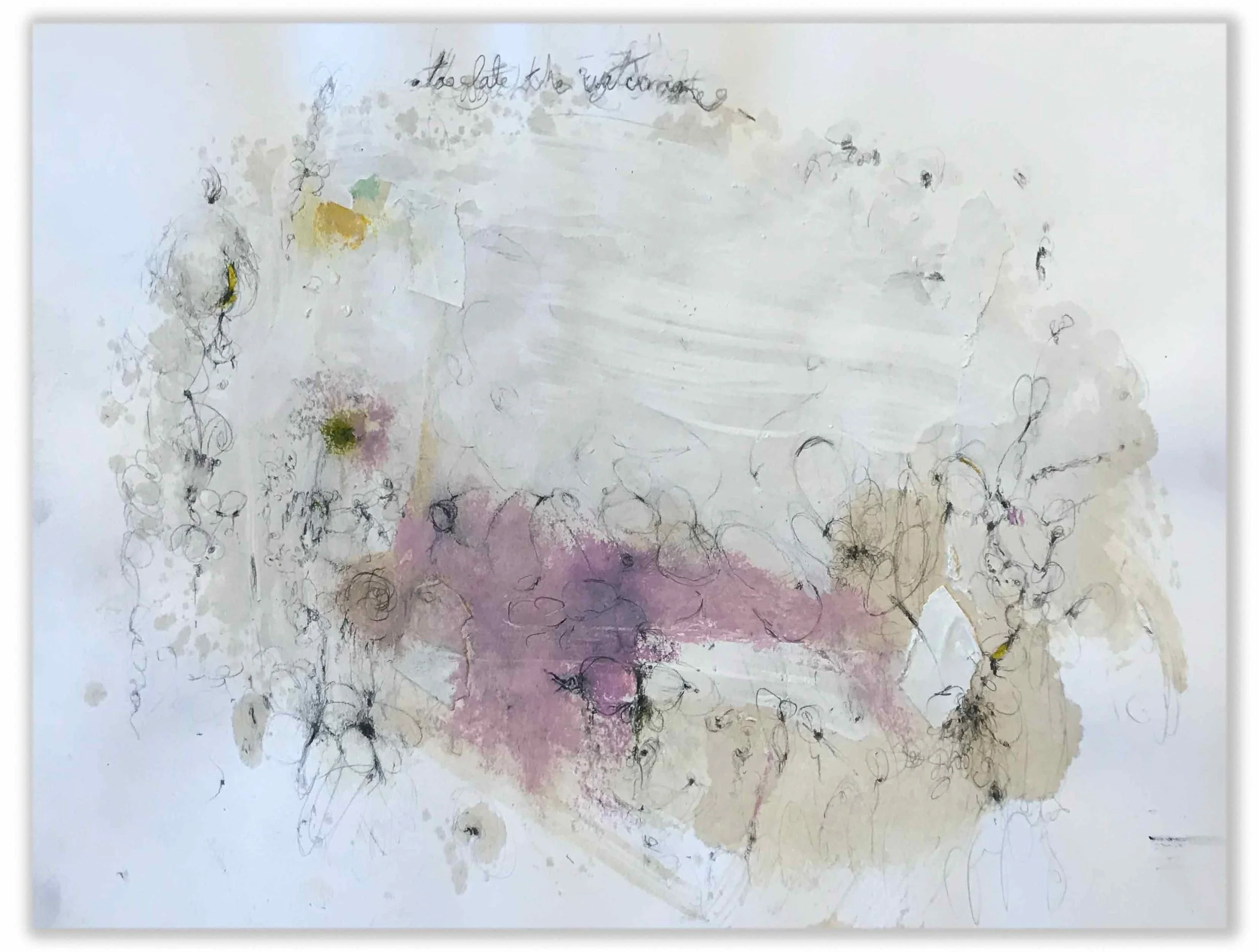 Stain 11,  9" x 12" coffee stain, crayon, pencil pastel, oil paint on paper $300.