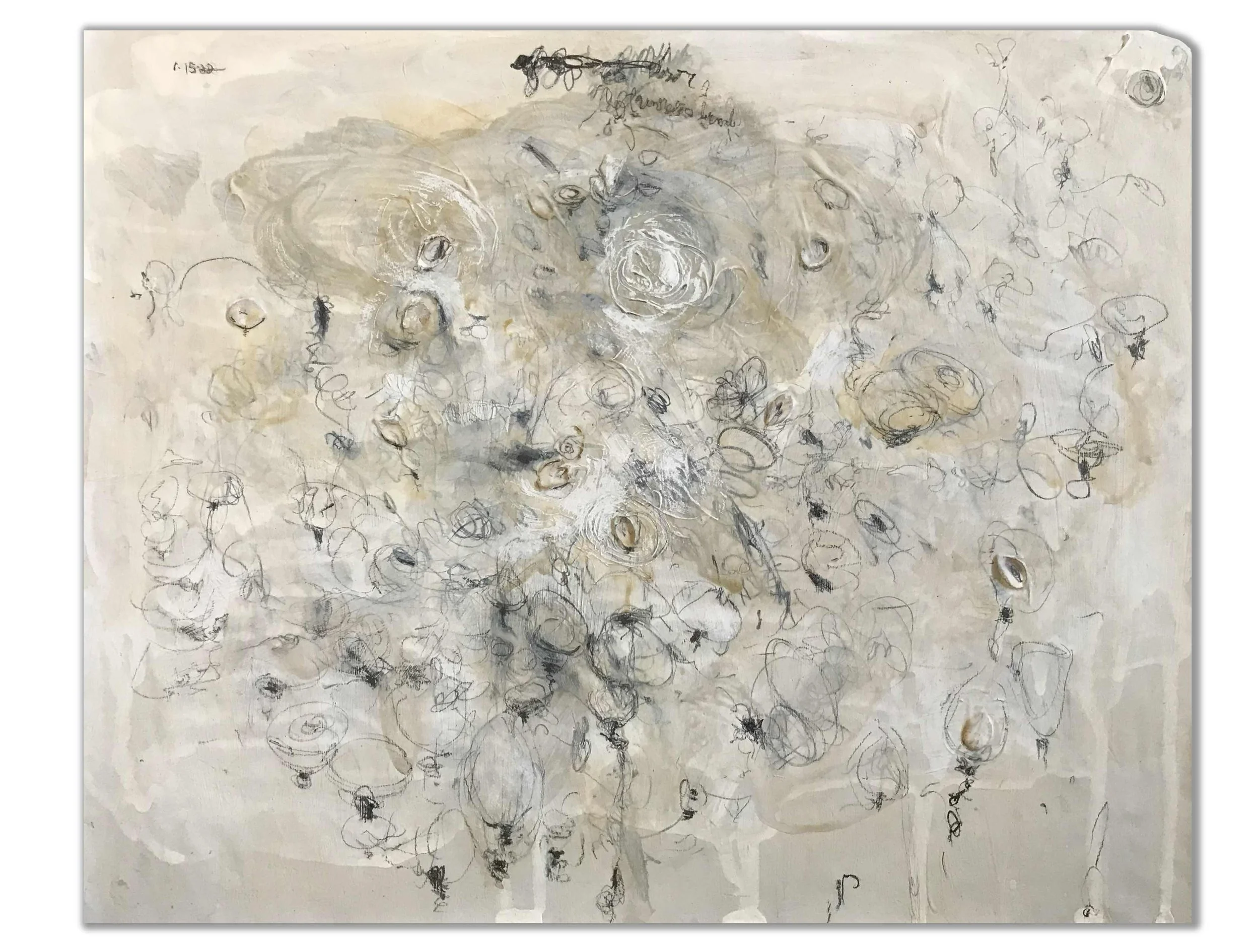 White Ghost 14" x 11"  paint, pastel, organic material on paper $450.