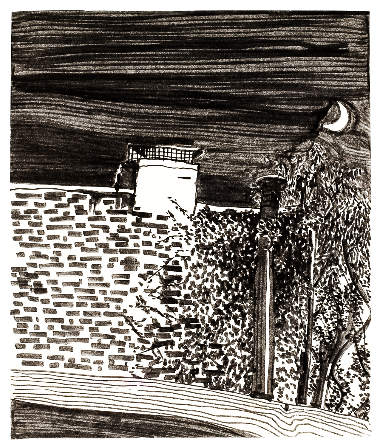 Night Bricks 14" x 17" ink marker on paper $700.