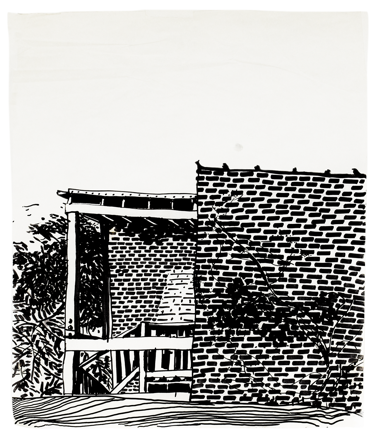 Deck with Vines 14" x 17" ink marker on paper $700.