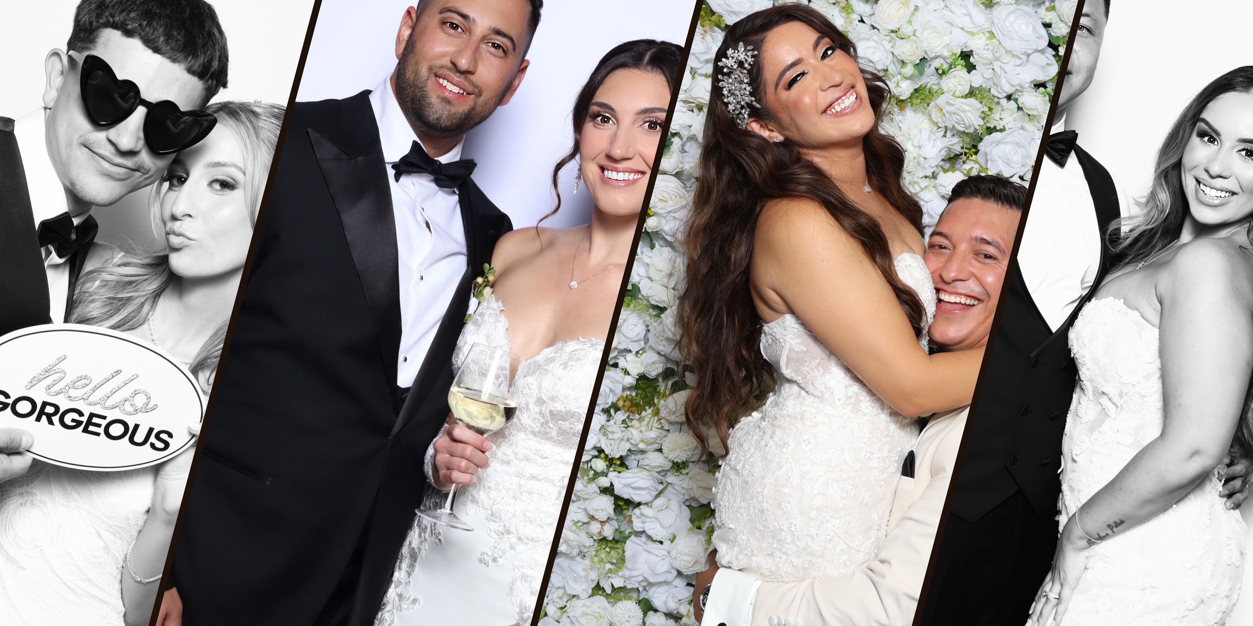 Collage of luxury wedding photo booth moments featuring couples at Pure Luxe events in Temecula and Orange County.