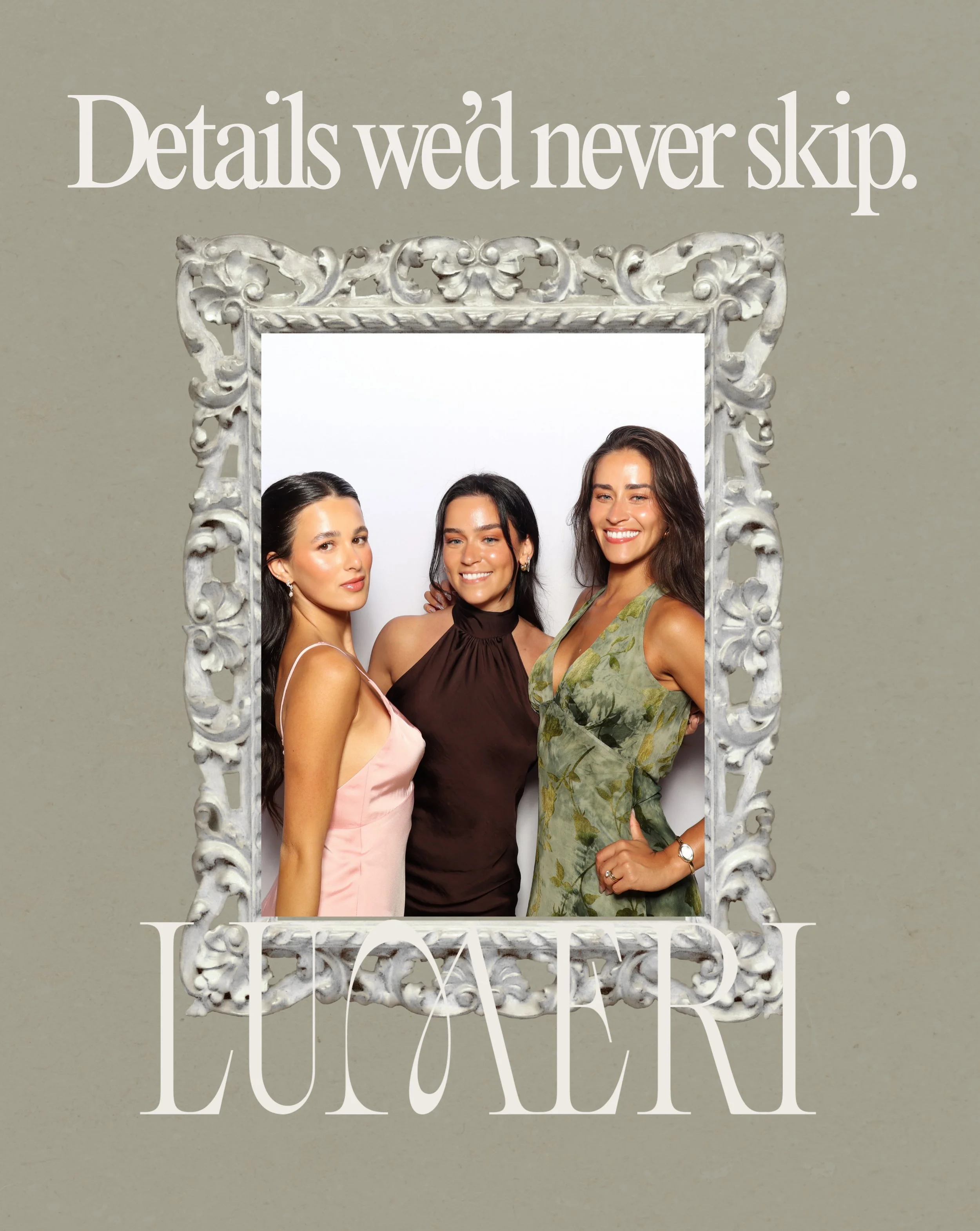 It&rsquo;s all in the details. And we&rsquo;re particular about ours.

From the first photo to the last guest standing.

A little look at the Lumeri standard.

Thoughtfully designed photo booth experiences for weddings, celebrations, and corporate ev