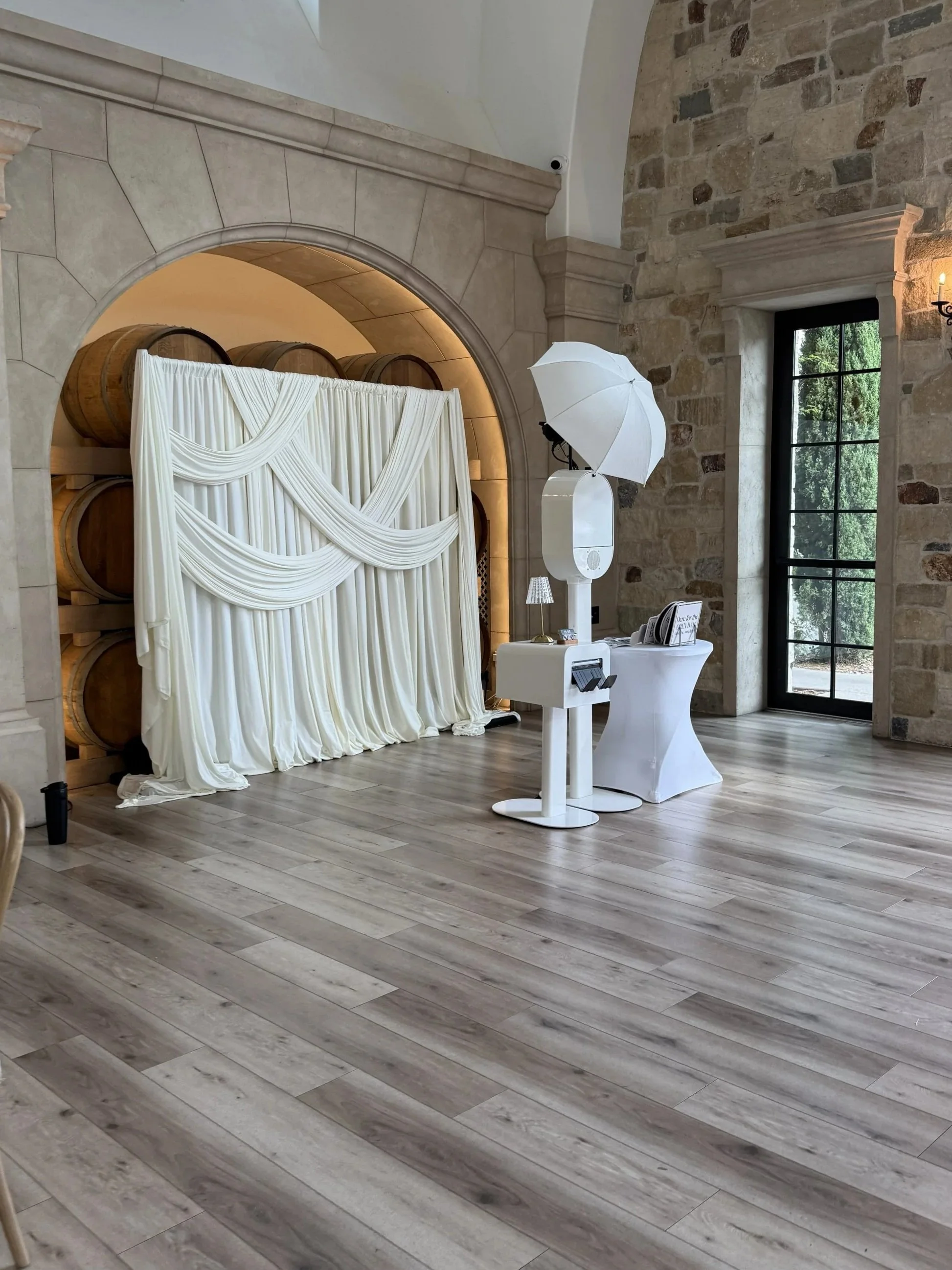 Draped photo booth at Orange County event