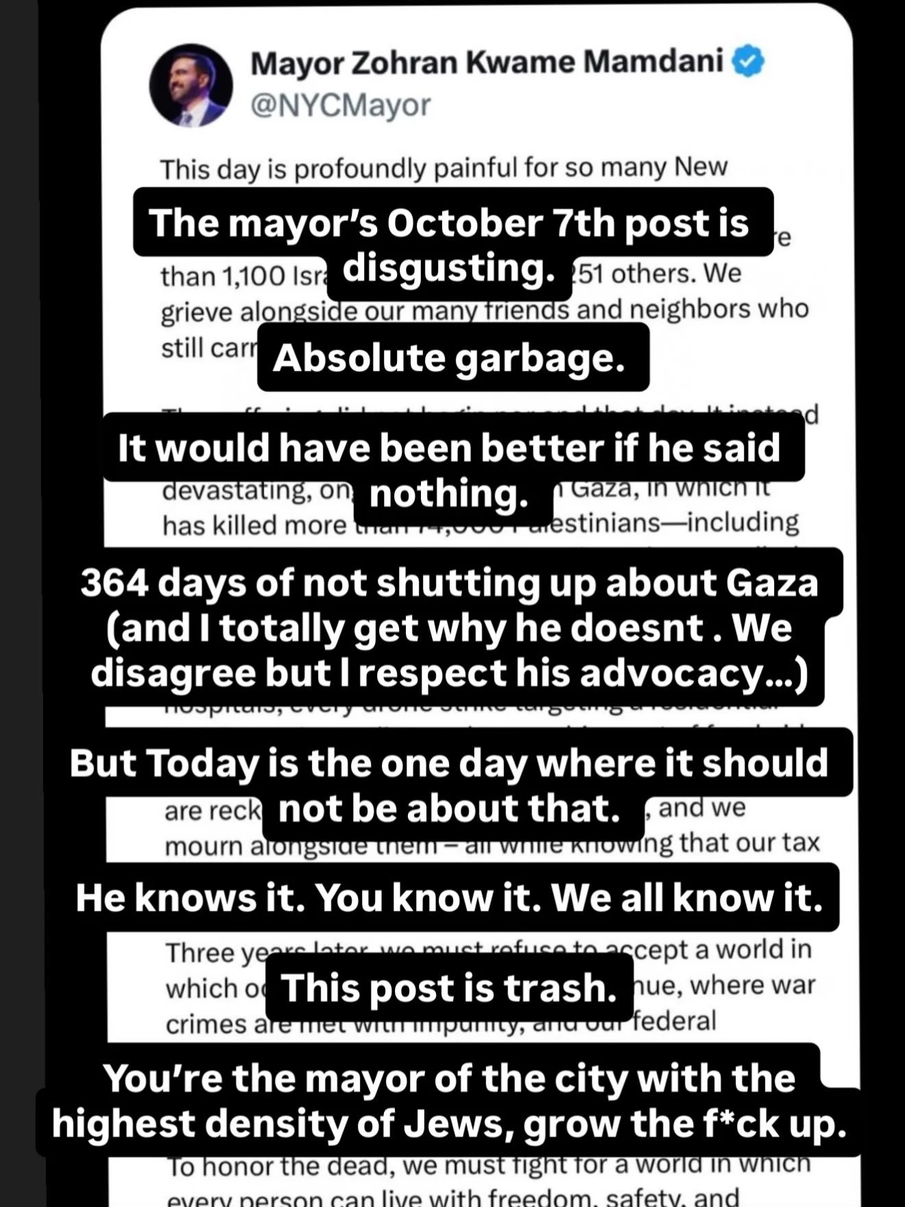 Some Jewish thoughts on Mayor Zohran Mamdani&rsquo;s 10/7 post