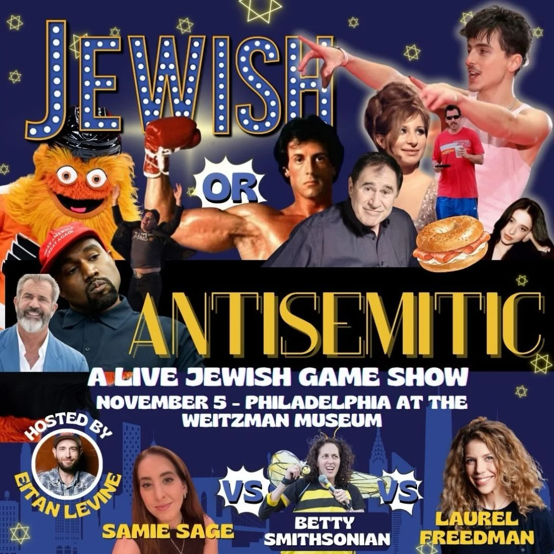 JEWISH OR ANTISEMITIC LIVE&mdash; the LIVE Jewish Gameshow&mdash; is coming down to PHILADELPHIA on NOVEMBER 5 AT @weitzmanmuseum !!!!!

THREE JEWLEBRITY CONTESTS COMPETE FOR THE CROWN OF MOST CHOSEN PERSON!!!

Featuring @sami @bettyjsmithsonian and 