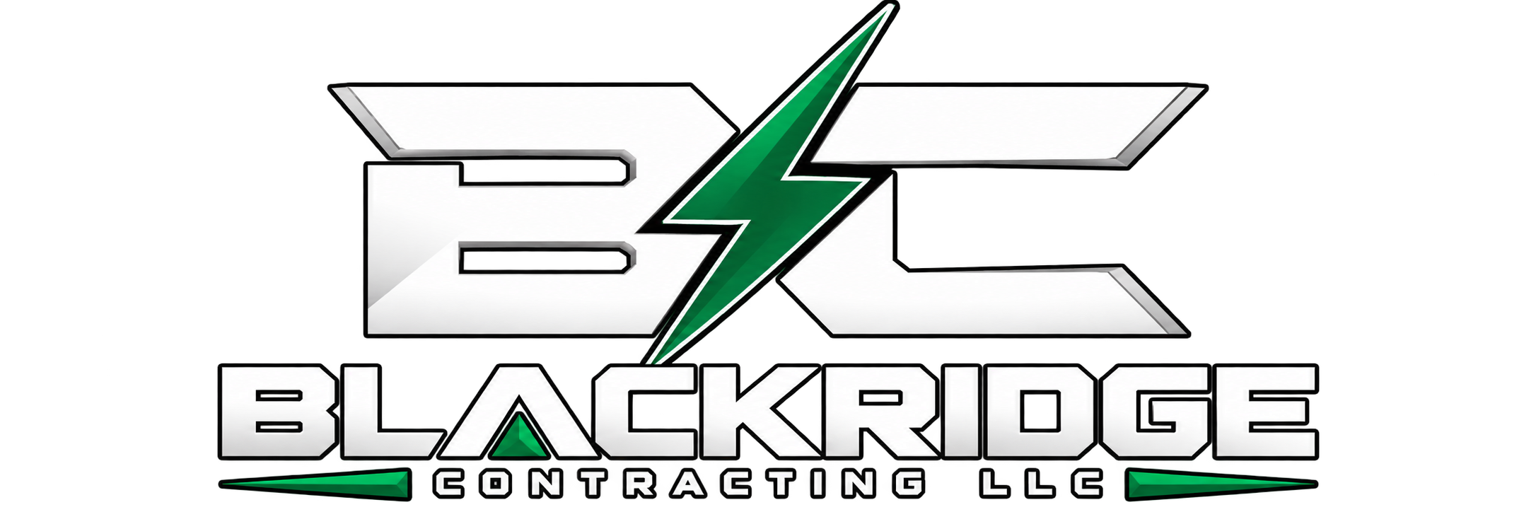 Logo of Blackridge Contracting LLC with stylized letters B and C, a green lightning bolt in the center, and the company name below.