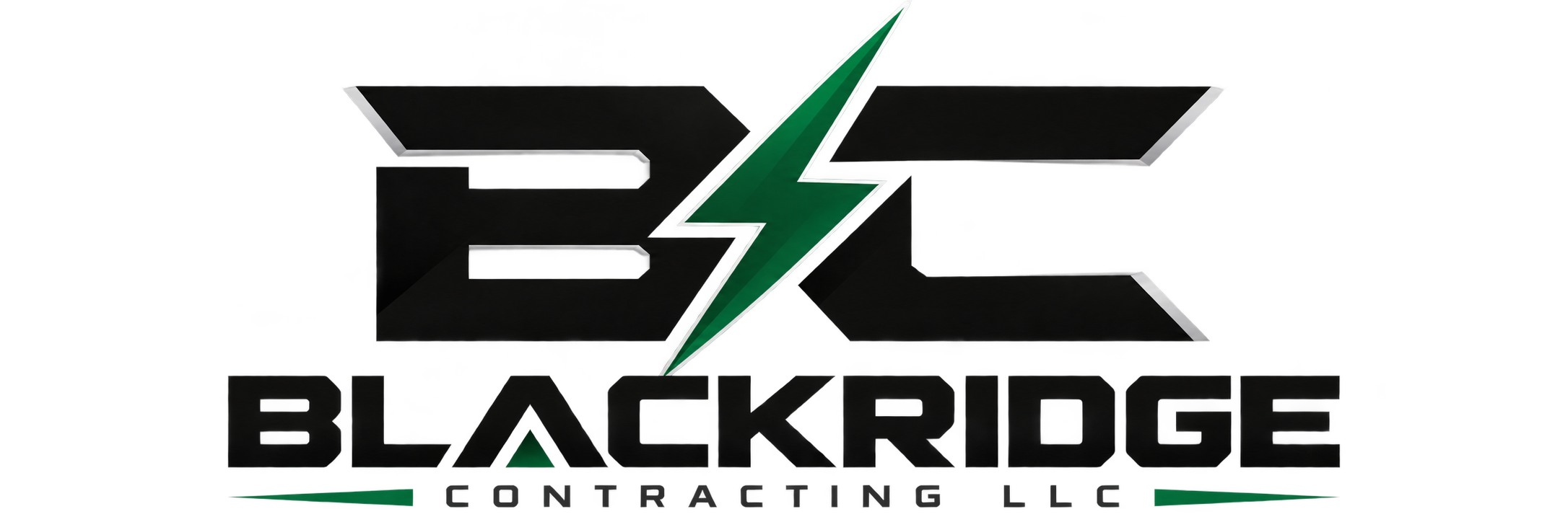 Logo of Blackridge Contracting LLC featuring a green lightning bolt and black stylized text.